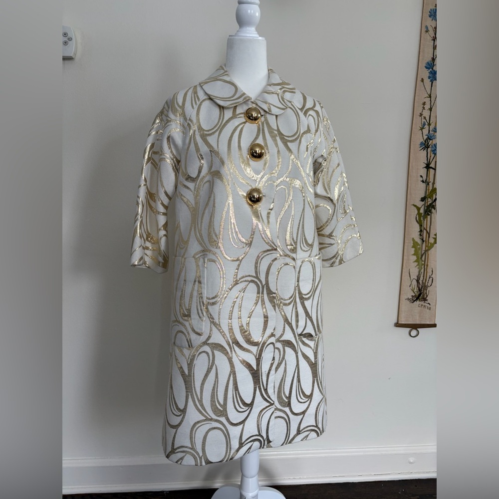Milly White Jacket with Metallic Gold Swirl Print